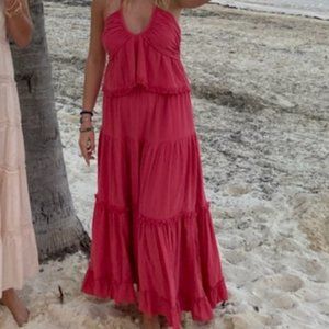 Free People Two-Piece Maxi Skirt Set in Bright Coral Size Small